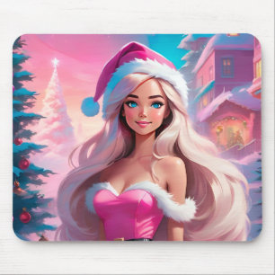 Tapis De Souris Belle fille de Noël rose 01