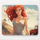 Tapis De Souris Belle Fille En Rouge À La Plage (Devant)