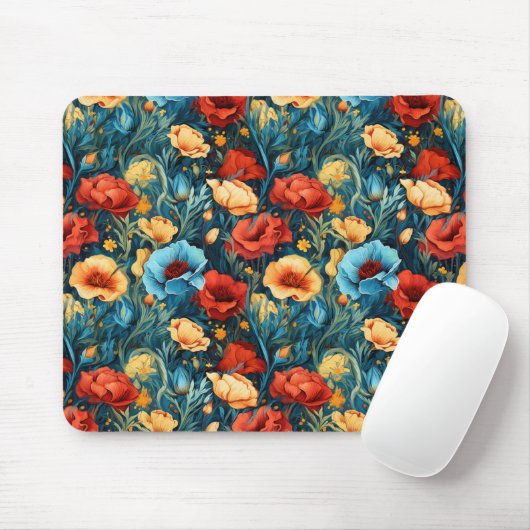 Tapis De Souris Belle Fleurs Bleues Jaunes Bleues Botaniques Impri (Avec souris)