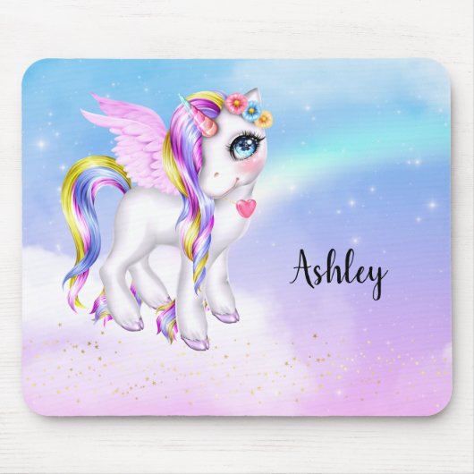 Tapis De Souris Belle licorne avec Rainbow Mane & Tail (Devant)