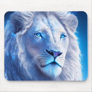 Tapis De Souris Belle Lionne Mystique Blanche aux Yeux Bleus  
