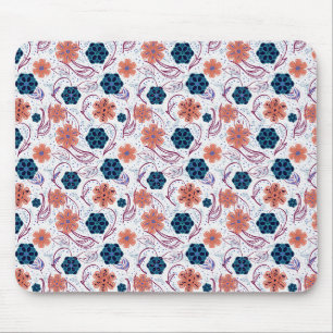 Tapis De Souris Belle motif moderne fleurie - blanc