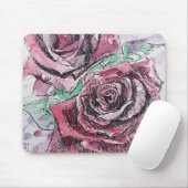 Tapis De Souris Belle peinture à l'aquarelle rouge Rose (Avec souris)