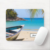 Tapis De Souris Belle plage tropicale avec bateau à rames (Avec souris)