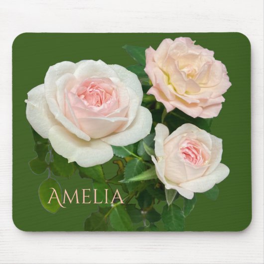 Tapis De Souris Belle roses roses blanches romantiques (Devant)