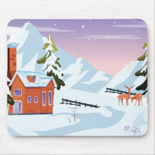 Tapis De Souris Belle scène d'hiver remplie de neige avec cerf