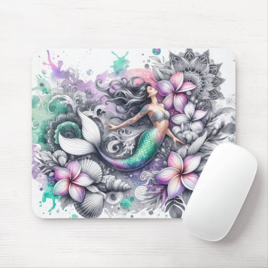 Tapis De Souris Belle sirène d'aquarelle (Avec souris)