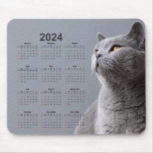Tapis De Souris Belle souris Gray Cat 2024 Calendrier Pad