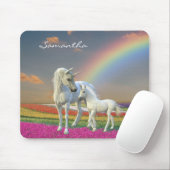 Tapis De Souris Belle Unicorne mère et poulain Unicorne fleur (Avec souris)