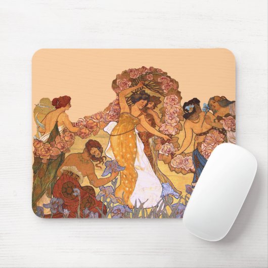 Tapis De Souris Belles femmes Art Nouveau avec Irises et Rose (Avec souris)