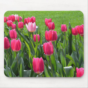 Tapis De Souris Belles fleurs de tulipe rose printemps, feuilles v