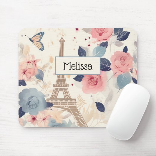 Tapis De Souris Belles Fleurs et Tour Eiffel Paris (Avec souris)