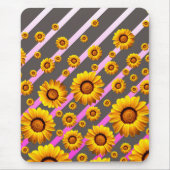 Tapis De Souris Belles fleurs jaunes sur gris, rayures roses (Devant)