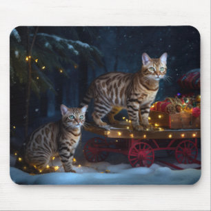 Tapis De Souris Bengale Chat Snowy Sleigh Ride Décor de Noël