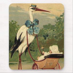 Tapis De Souris Berceau et Cigogne de style victorien vintage