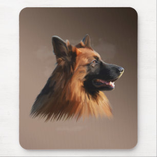Tapis De Souris Berger allemand Aquarelle de chien Portrait d'art