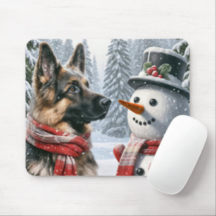 Tapis De Souris Berger Allemand Avec Snowman