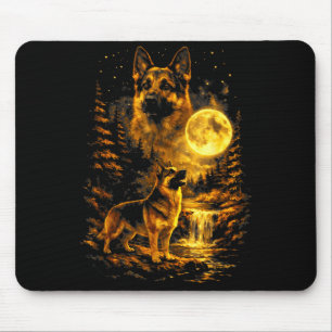 Tapis De Souris Berger Allemand Nuit au Clair de Lune Art Chien Hu