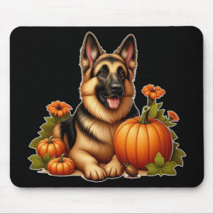 Tapis De Souris Berger Allemand se reposant avec des citrouilles e