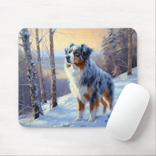 Tapis De Souris Berger Australien Laissez Tomber la Neige Noël