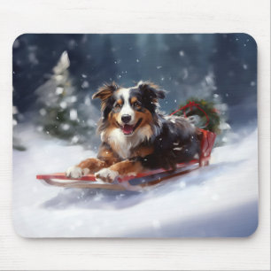 Tapis De Souris Berger Australien Noël neige hiver