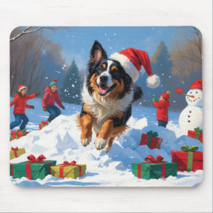 Tapis De Souris Berger belge Scène de neige festive de Noël