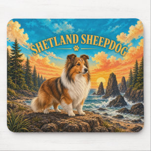 Tapis De Souris Berger des Shetland, aquarelle vintage de la côte