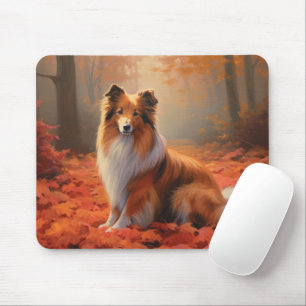 Tapis De Souris Berger des Shetland en automne feuilles tombées in