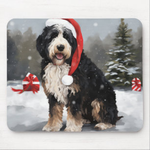 Tapis De Souris Bernedoodle chien dans la neige Noël