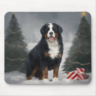 Tapis De Souris Bernese Mountain Dog dans la neige de Noël