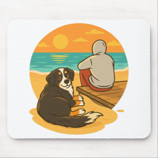 Tapis De Souris Bernese Mountain Dog Sunset Beach Companion