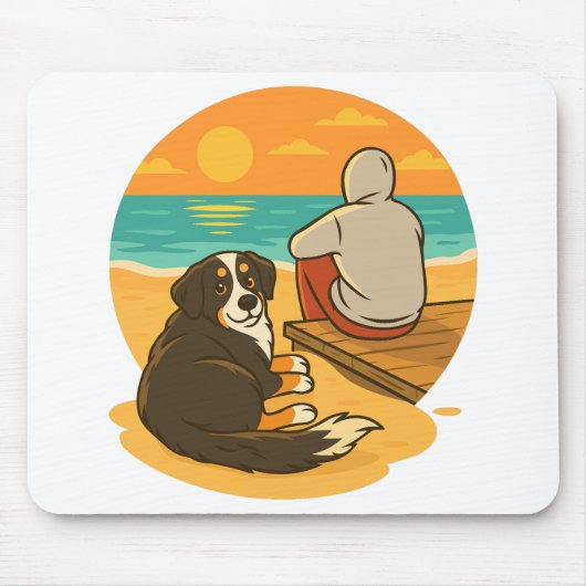 Tapis De Souris Bernese Mountain Dog Sunset Beach Companion (Devant)