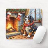 Tapis De Souris Bernese Mountain Fireplace with Christmas Lights (Avec souris)