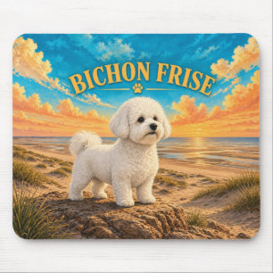 Tapis De Souris Bichon Frise, Cape Beach Aquarelle Vintage