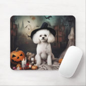 Tapis De Souris Bichon Frise Citrouilles Halloween effrayant (Avec souris)