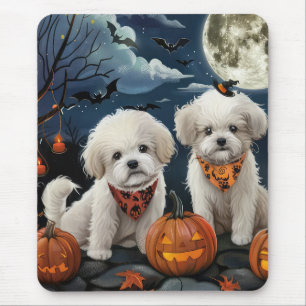 Tapis De Souris Bichon Frise Halloween Éffrayant