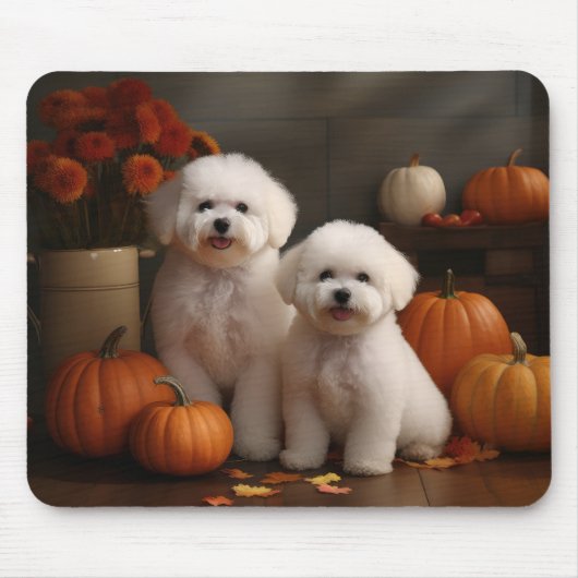 Tapis De Souris Bichon Frise Puppy Automne Citrouille délice (Devant)