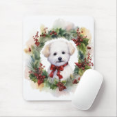 Tapis De Souris Bichon Frise Wreath Festive Pup (Avec souris)