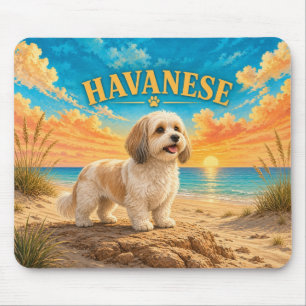 Tapis De Souris Bichon havanais, Gulf Beach aquarelle vintage Art