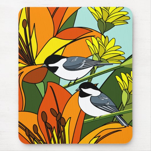 Tapis De Souris Bickadee Avec Impression Florale (Devant)