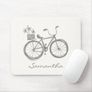 Tapis De Souris Bicyclette mignonne Dessin à Lilac   Nom personnal