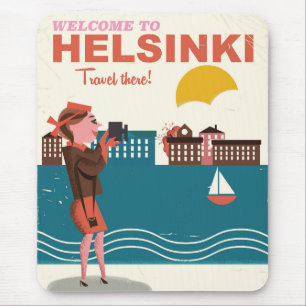 Tapis De Souris Bienvenue à Helsinki Finlande poster de voyage vin
