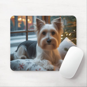 Tapis De Souris Biewer Terrier avec lumières de Noël pour les Fête