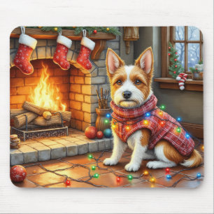 Tapis De Souris Biewer Terrier Cheminée avec Lumières de Noël