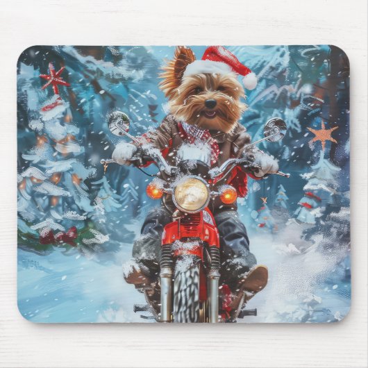Tapis De Souris Biewer Terrier Chien équitation Moto Noël (Devant)