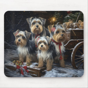 Tapis De Souris Biewer Terrier enneigé traîneau décor de Noël