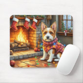 Tapis De Souris Biewer Terrier Fireplace with Christmas Lights (Avec souris)