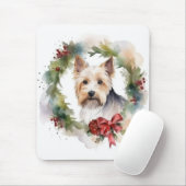 Tapis De Souris Biewer Terrier Noël Wreath Festive Pup (Avec souris)