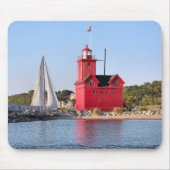 Tapis De Souris Big Red Lighthouse With Sailboat (Devant)