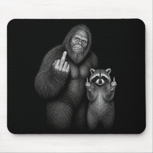 Tapis De Souris Bigfoot et Raccoon doigt d'honneur